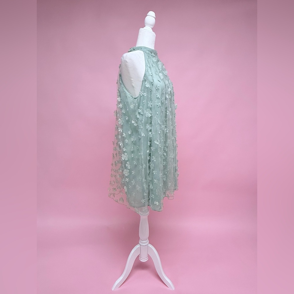 Easel Sage Green Halter Floral Appliqué Mini Dress - Picture 7 of 10